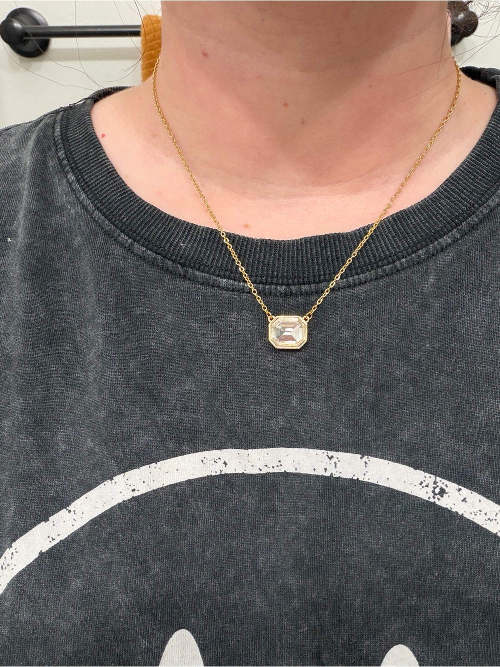 Gold Chain Necklace with Clear Octagon Pendant